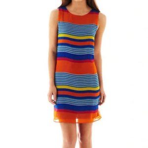 Bisou Bisou Multi Stripe Cutout Back Shift Dress 14 Sleeveless Multi Color